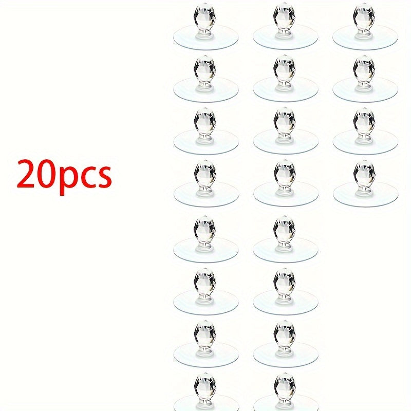 20pcs Adhesive Door Knobs Transparent Cabinet Drawer Handles Hooks