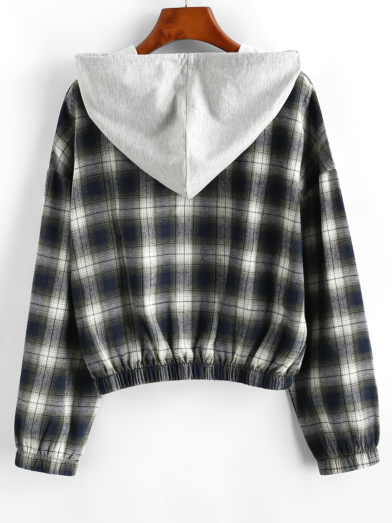 Plaid Hooded Zip Jacket Hoodies Long Sleeve