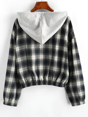 Plaid Hooded Zip Jacket Hoodies Long Sleeve