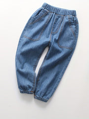 Boys Casual Denim Jeans Elastic Waist