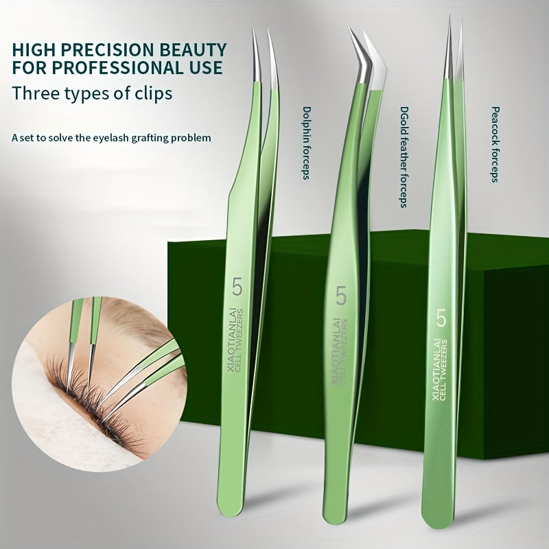 3pcs Eyelash Extension Tweezers Set Makeup Tools