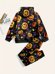 Kids Halloween 2pc Pumpkin Graphic Sets Hoodies Pants