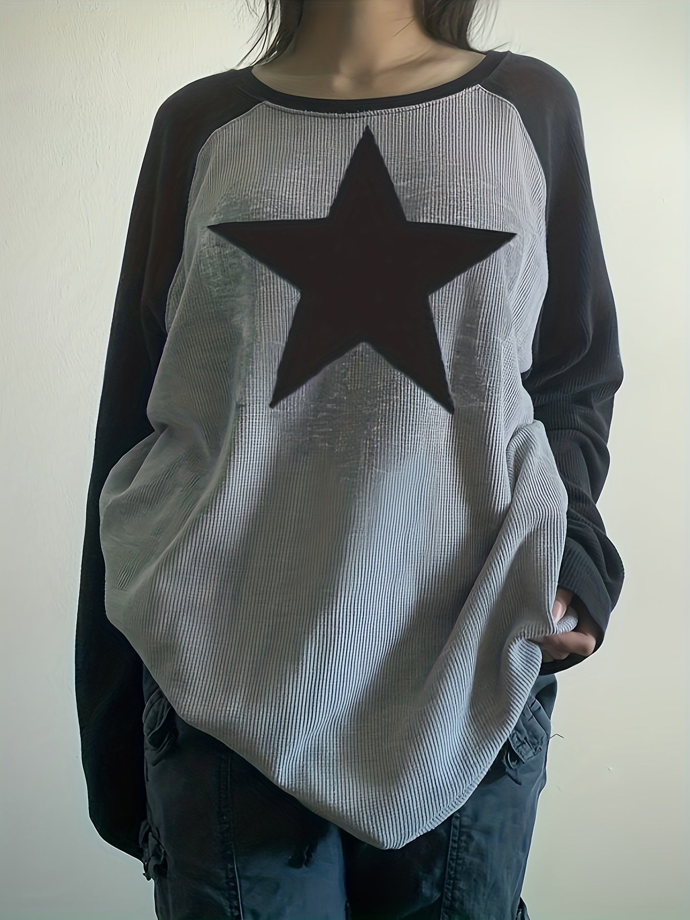 Retro Pentagram Print Long Sleeve Casual Sports T Shirt
