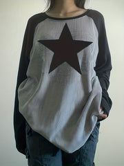 Retro Pentagram Print Long Sleeve Casual Sports T Shirt