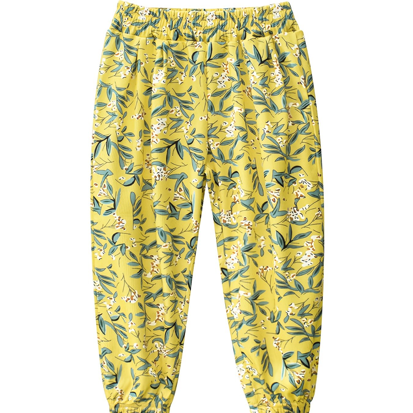 Toddler Girls Flowers Graphic Trousers Elastic Waist Cotton Jogger Pants