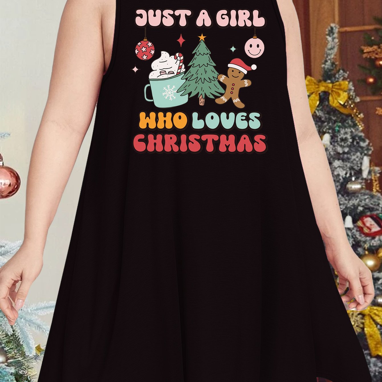 Christmas Casual Nightdress Women's Plus Christmas Tree & Bell