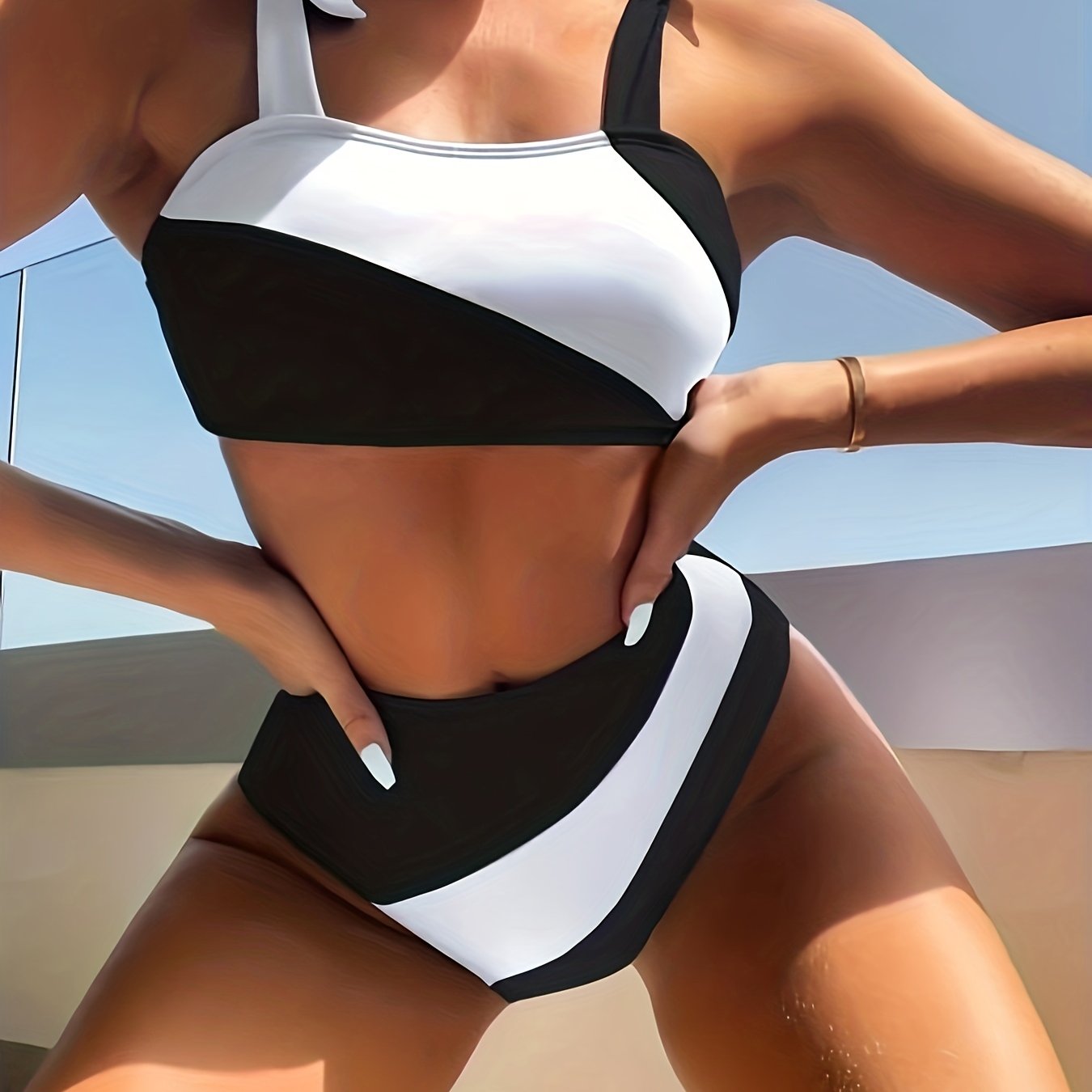 High Strech Block Bikini Bottoms for Women