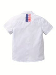 American Independence Bow Tie Shirt Boys Flag Print Top