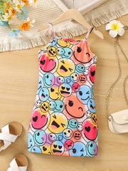 Kid Girls Bear Print Spaghetti Sun Dress Summer Clothes