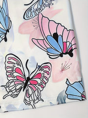 Butterfly Print Pajama Set V Neck Cami Top & Lace Trim Shorts