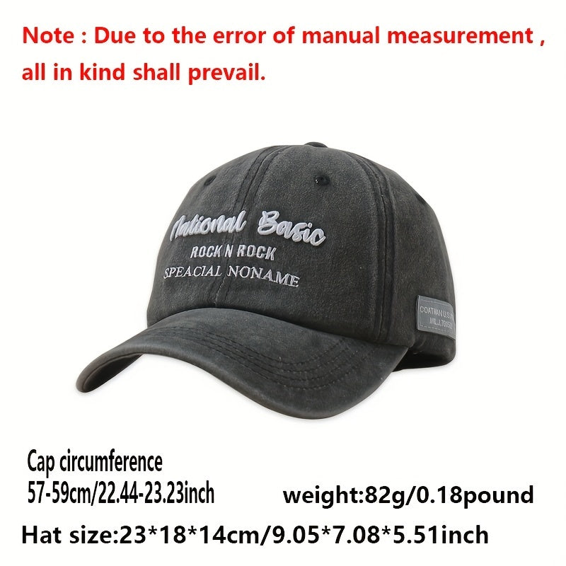 Rock Embroidery Washed Baseball Cap Distressed Sun Hat Adjustable Unisex Dad Hat