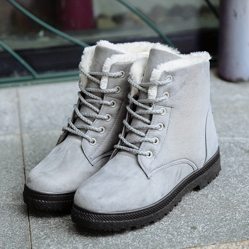 Women's Winter Snow Boots Non Slip Lace Up Thermal Mid Calf Boots