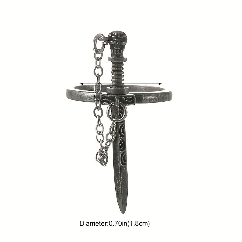 Gothic Style Cross Sword Ring Silver Plated Zinc Alloy