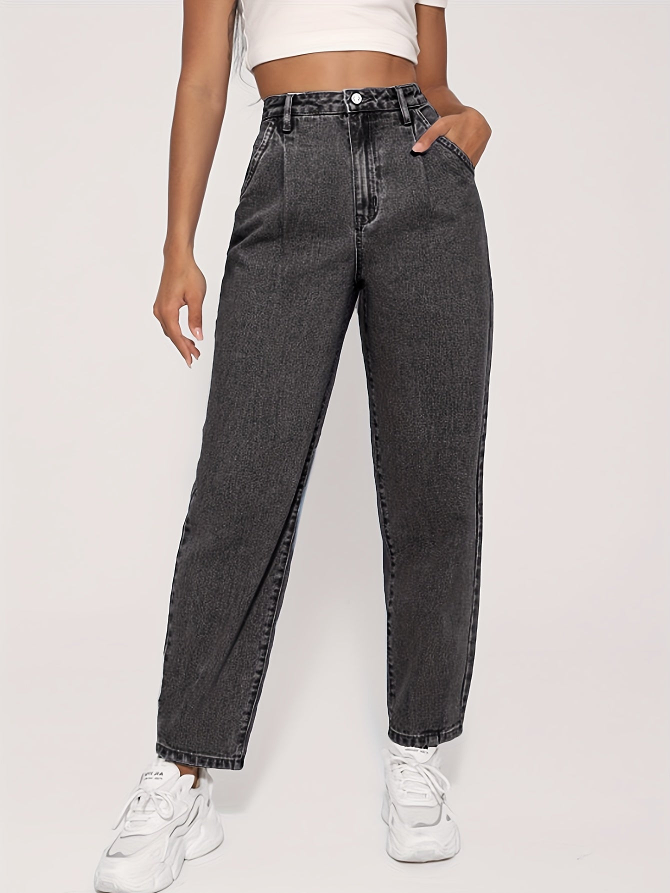 Grey Straight Jeans Loose Fit Casual Denim Pants Women's Clothing