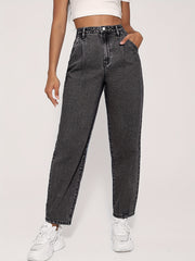 Grey Straight Jeans Loose Fit Casual Denim Pants Women's Clothing