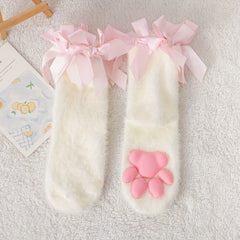 Cat Claw Print Socks Halloween Cosplay Fuzzy Warm Women's Stockings