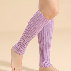 Solid Rib Knit Leg Warmers Knee High Socks Women's Stockings