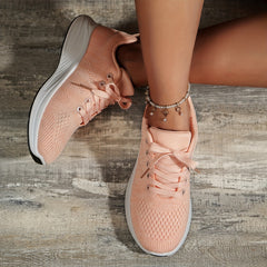 Women's Knitted Sports Shoes Lightweight Lace Up Outdoor Running Shoes