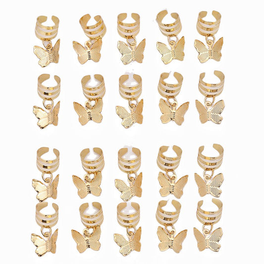 20pcs Hair Beads Spiral Coils Butterfly Dreadlock Braids Rings Clips
