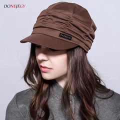 Solid Casual Beret Pleated Elastic Newsboy Hat Blend Warm Painter Hats