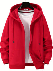 Men's Solid Cotton Outdoor Zipper Sweater Hooded Coat