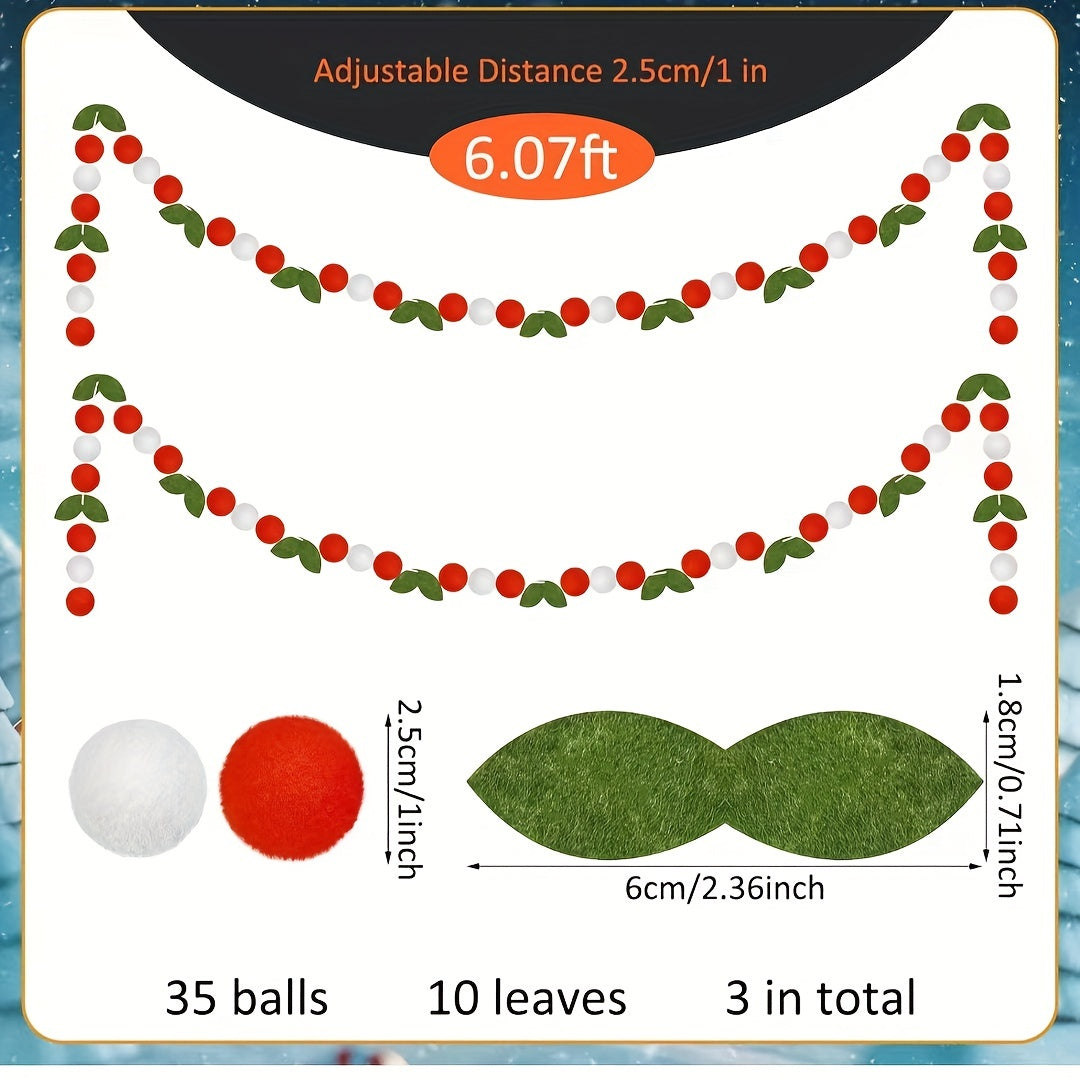 Winter Birthday Decorations: Felt Flowers, Pom Poms, Red Balls, Green Leaves