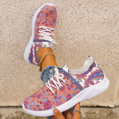 Ethnic Print Mesh Breathable Lightweight Running Shoes