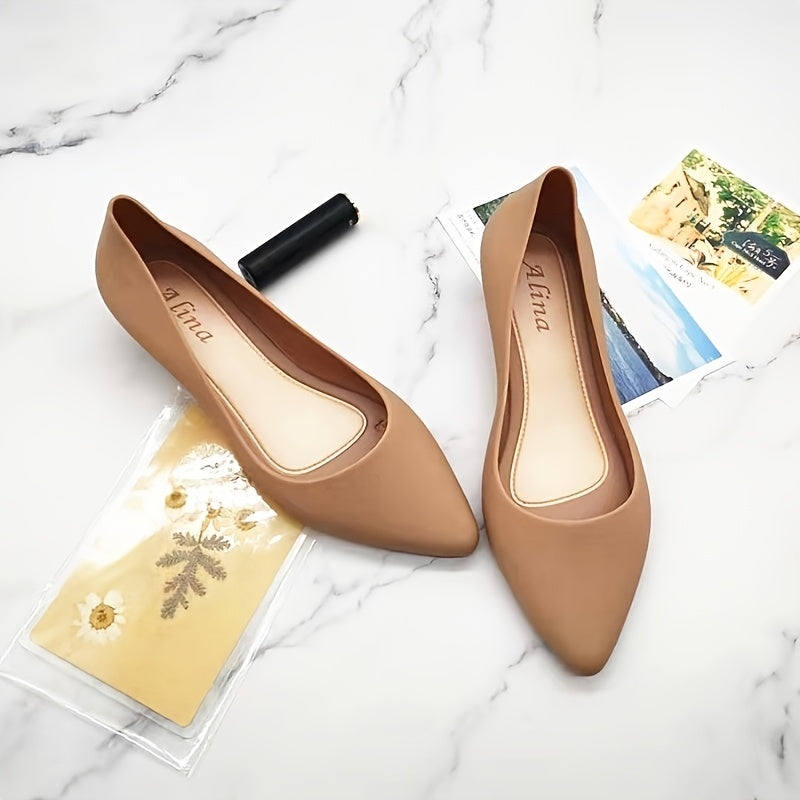 Waterproof Pointed Toe Ballet Flats Solid Slip On Flat Shoes