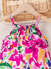 Girls Colorful Graffiti Cami Jumpsuit Halter Neck Casual Long Jumpsuit