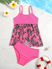 Toddler Girls Coconut Tree Graphic Cami Bikini Tankini Swimsuit