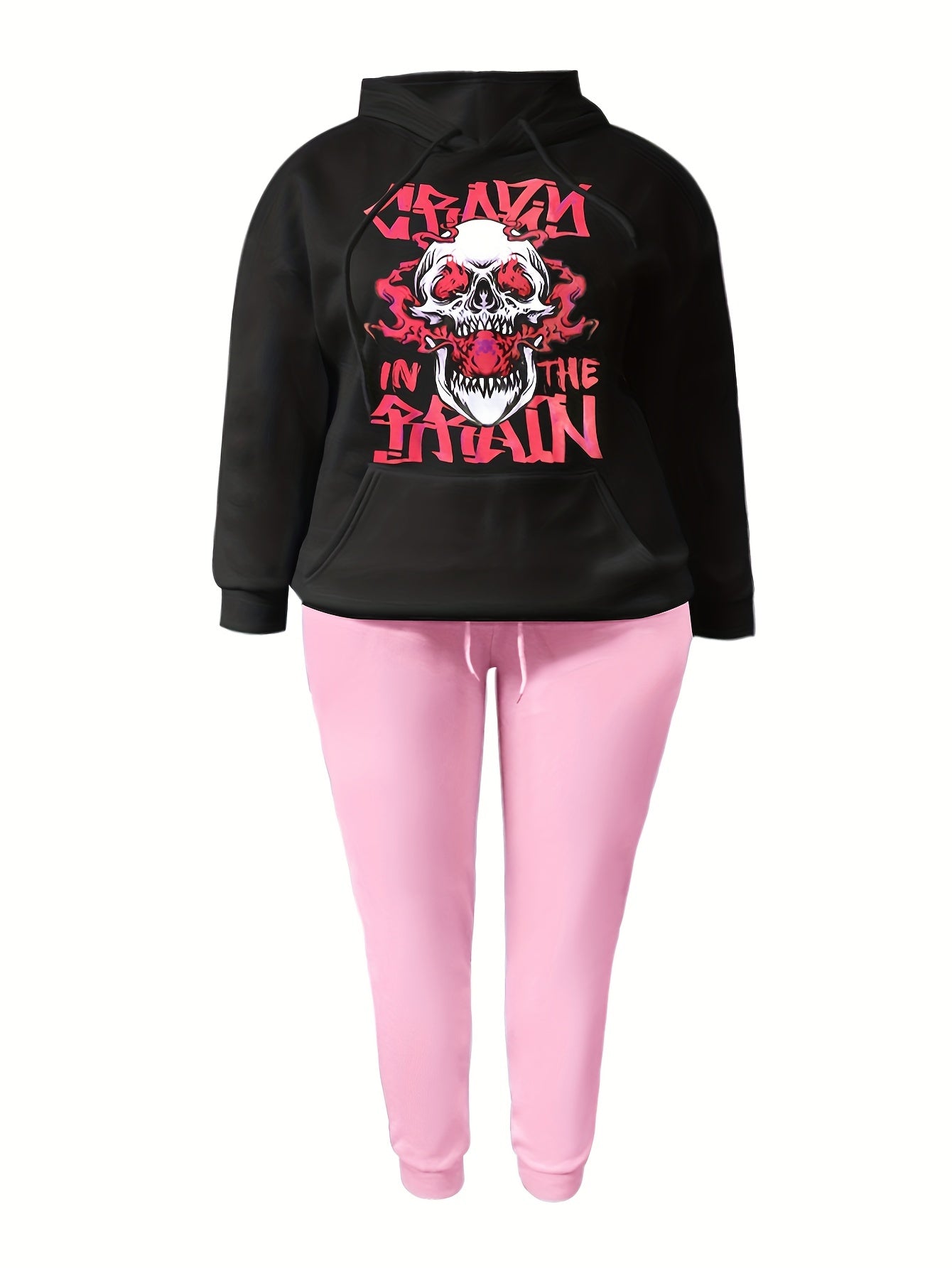 Gothic Outfits Set Skull Print Hoodie & Joggers 2 Piece Set