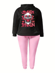 Gothic Outfits Set Skull Print Hoodie & Joggers 2 Piece Set
