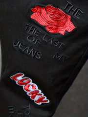 Slim Fit Embroidery Jeans Men s Casual Stretch Street Style Cotton Denim Pants