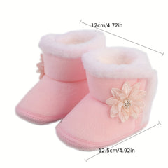Soft Warm Fleece Flower Boots for Baby Girls
