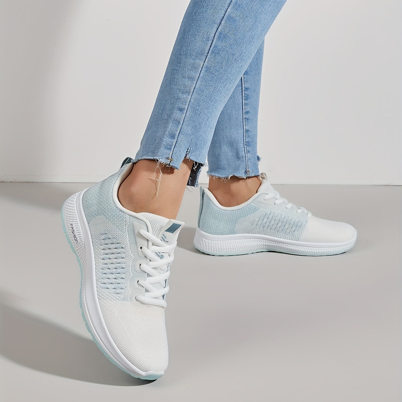 Women's Breathable Flying Woven Sneakers Low Top Lace Up Shoes