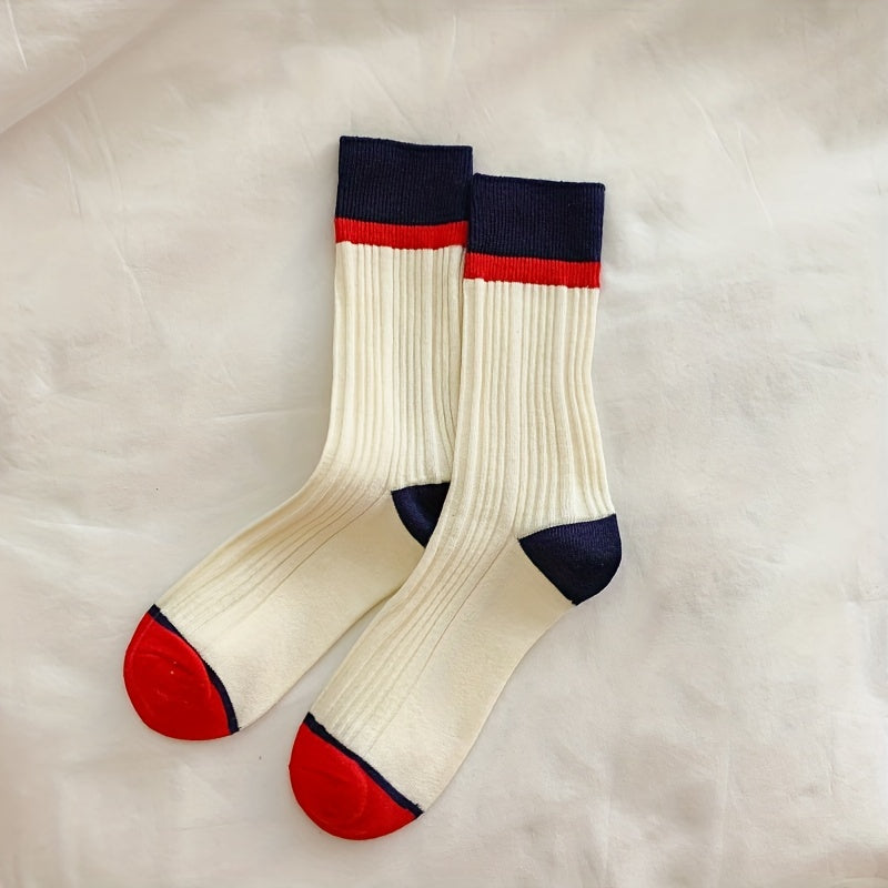 Colorblock Crew Socks - Comfy & Breathable Mid Tube Socks