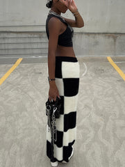 Women's Checkered Skinny Skirts High Waist Casual Skirts