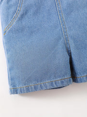 Baby Panda Embroidery Denim Overalls Romper Clothes