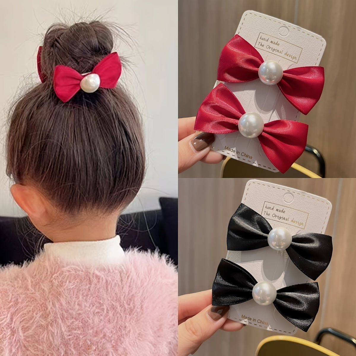 2pcs Baby Girls Bow Hair Clips Daily Wear and Photo Accessories