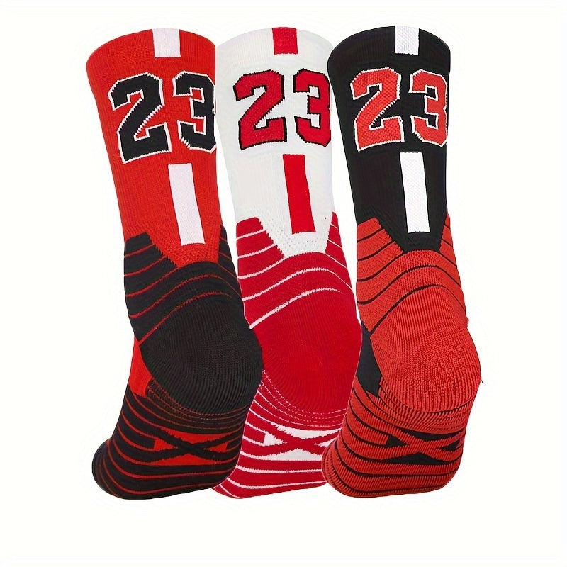 3 Pairs Breathable Non Slip Sports Crew Socks for Basketball Running Cycling