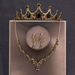 Baroque Silver Crystal Jewelry Set Rhinestone Tiara Crown Choker Necklace