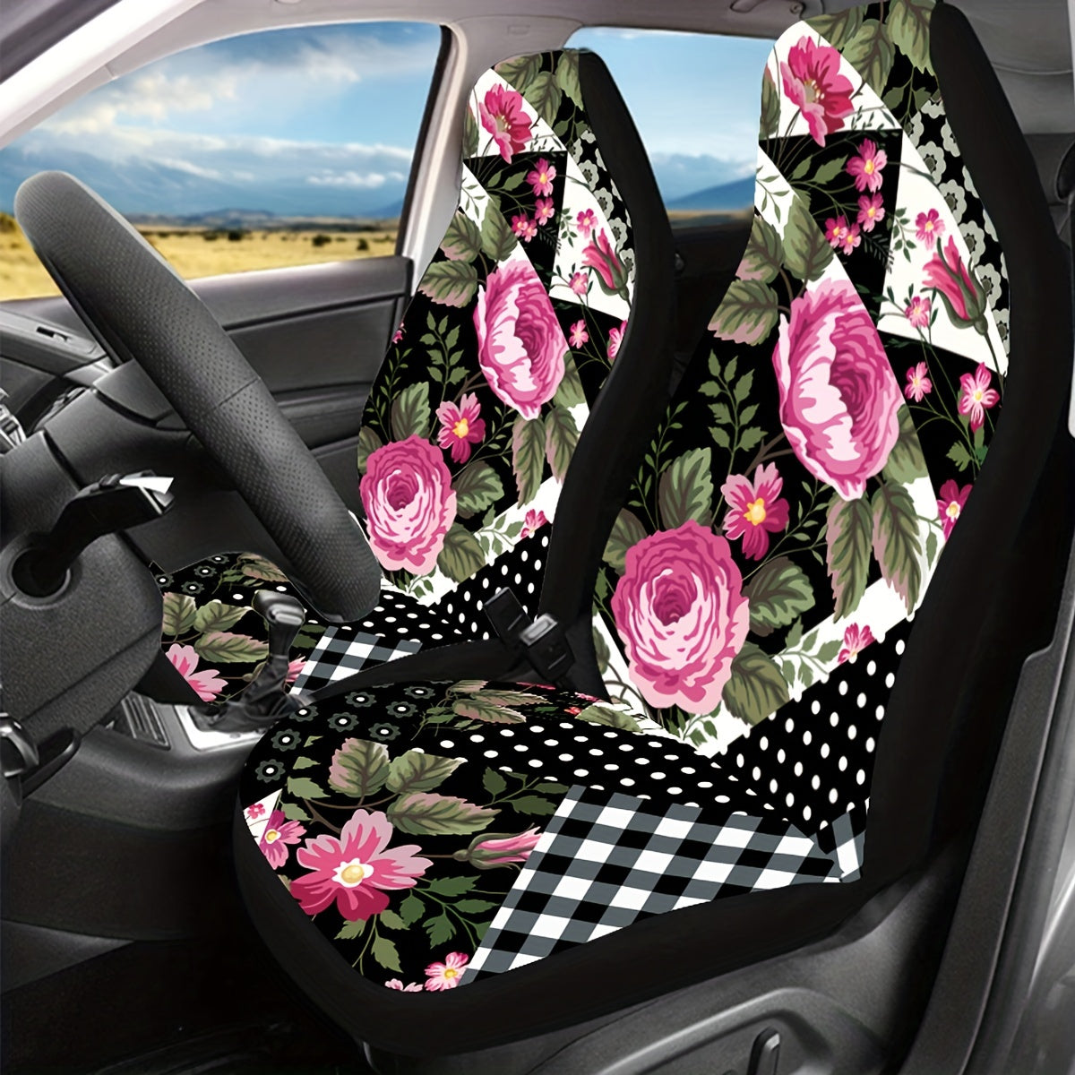 Stylish Rose Print Universal Seat Cover for Car Interior Upgrade