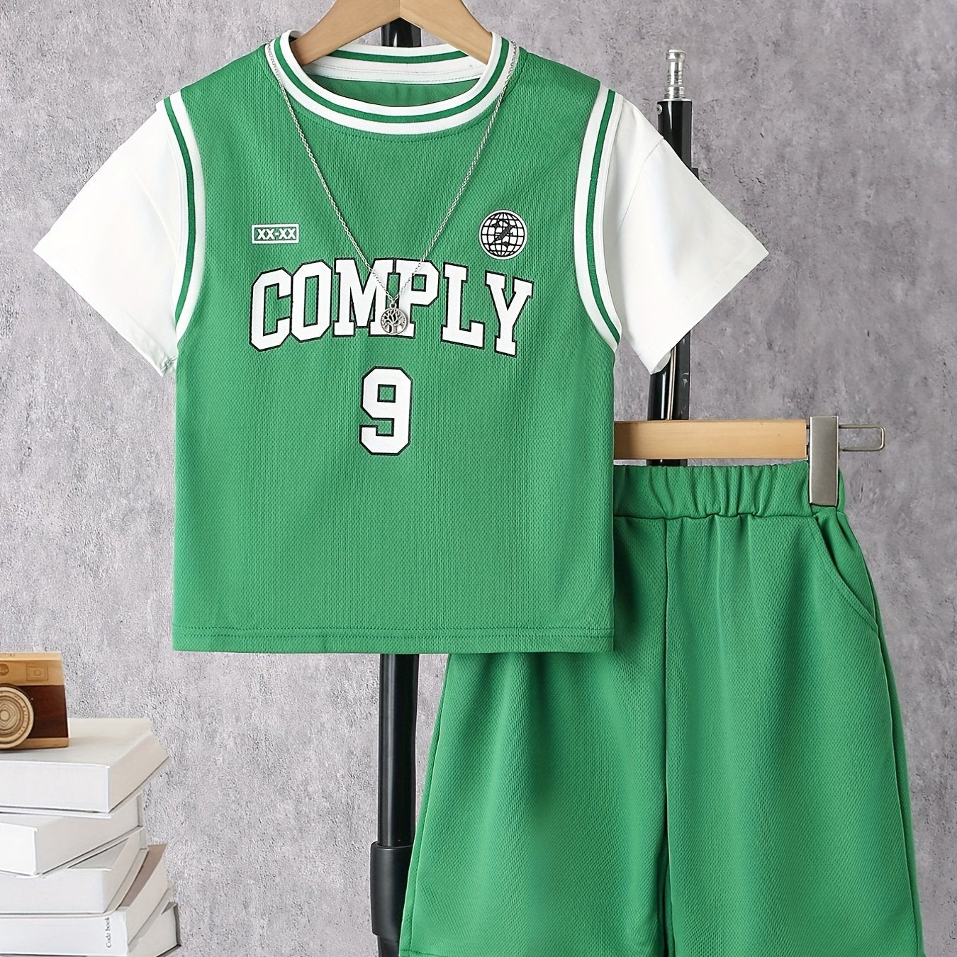Boys Numbers & Letter Graphic Block T Shirt Top & Shorts Set