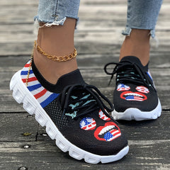 Women's Flag Pattern Mesh Casual Sports Shoes Lightweight Non slip