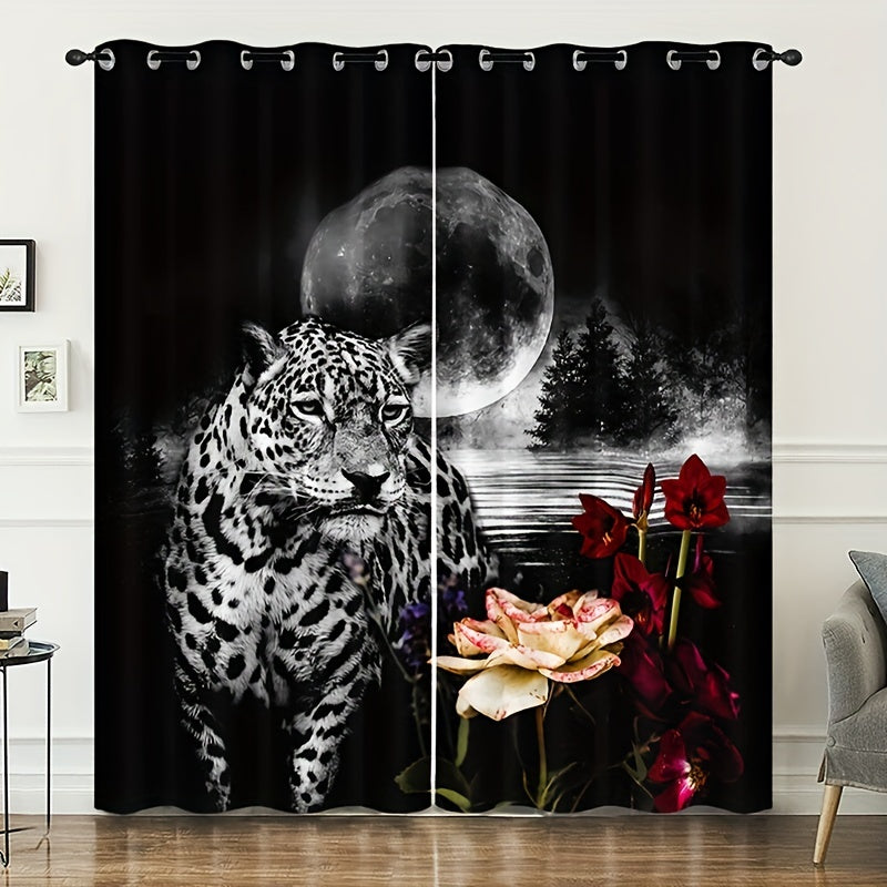 2pcs Leopard Flower Curtains for Home Decor