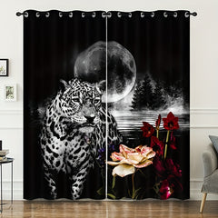 2pcs Leopard Flower Curtains for Home Decor