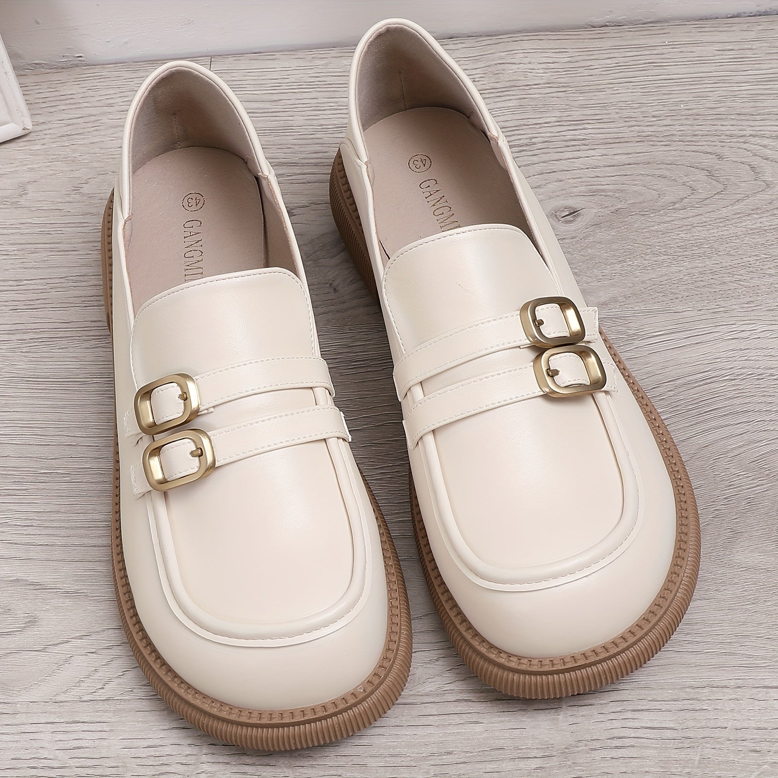 Women's Buckle Strap Loafers Faux Leather Comfortable Work Shoes