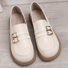 Women's Buckle Strap Loafers Faux Leather Comfortable Work Shoes