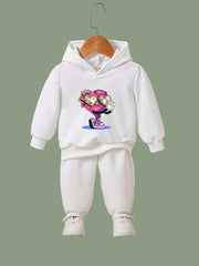 Girls 2pc Heart Pattern Hooded Sweatshirt Set