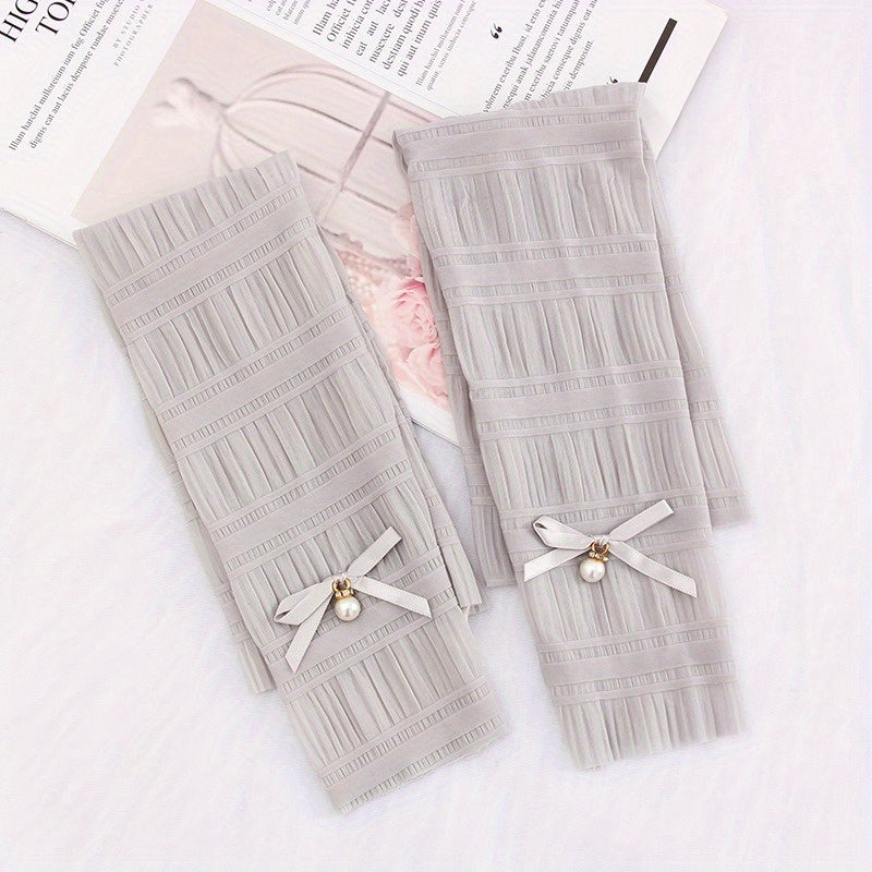 1 Pair Lace Loose Sleeves Embossed Bow Ice Gloves Extended Sunscreen